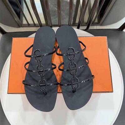H Home Slippers Women's Summer New Chain One-word Drag Hollowed Out Beach H Buckle Cool Slippers Slippers