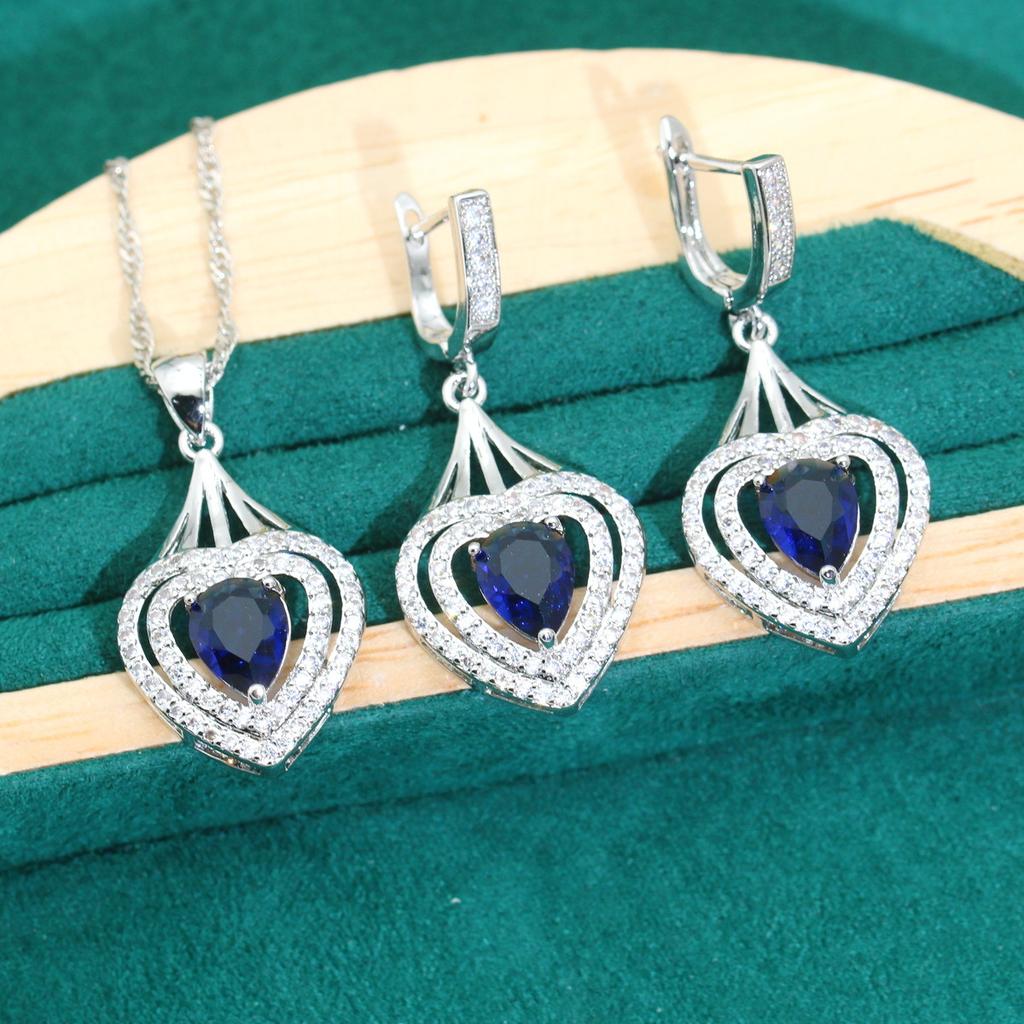 Heart Shaped Explosive Micro Inlay Jewelry Europe and The United States Hot Anti Allergy Zircon Necklace Earring Jewelry Set