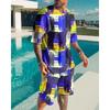 Sommar Herr O-Hals Kort Kostym Ärm kappa Geometriskt Mönster Tryck 3D Sportkläder Casual Oversized Topp Shorts Andningsbar Sportkläde