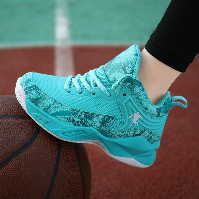 Four Seasons Spring and Autumn New Boys Basketball Shoes Flying Weaving Mesh Breathable Middle Help Boys Basketball Sneakers Jinjiang Shoes