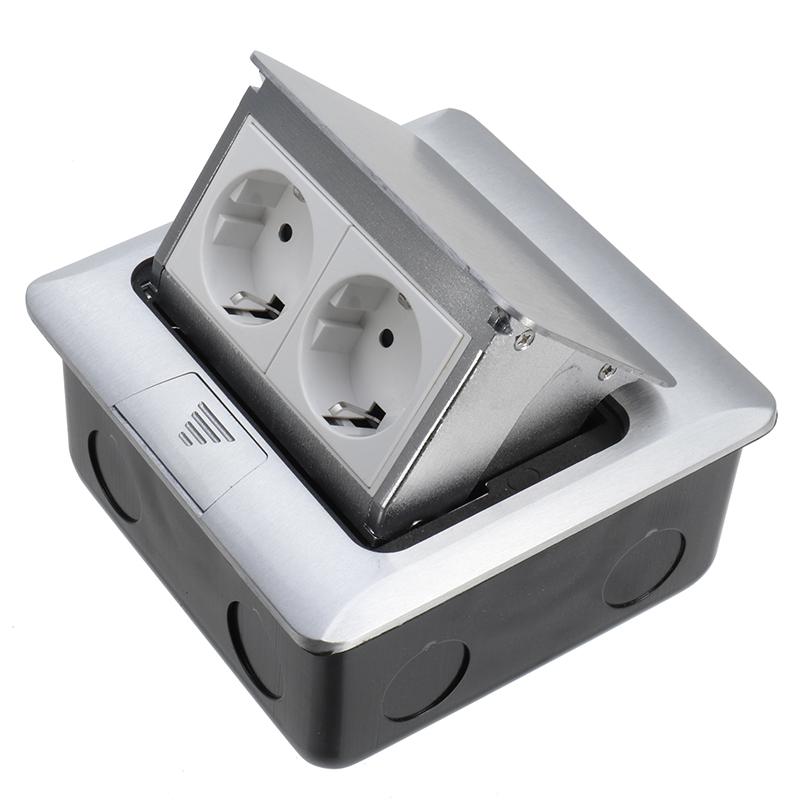 Aluminum Silver Panel EU Standard 2 Way Floor Socket Electrical Outlet Modular Combination Customized Available Sockets