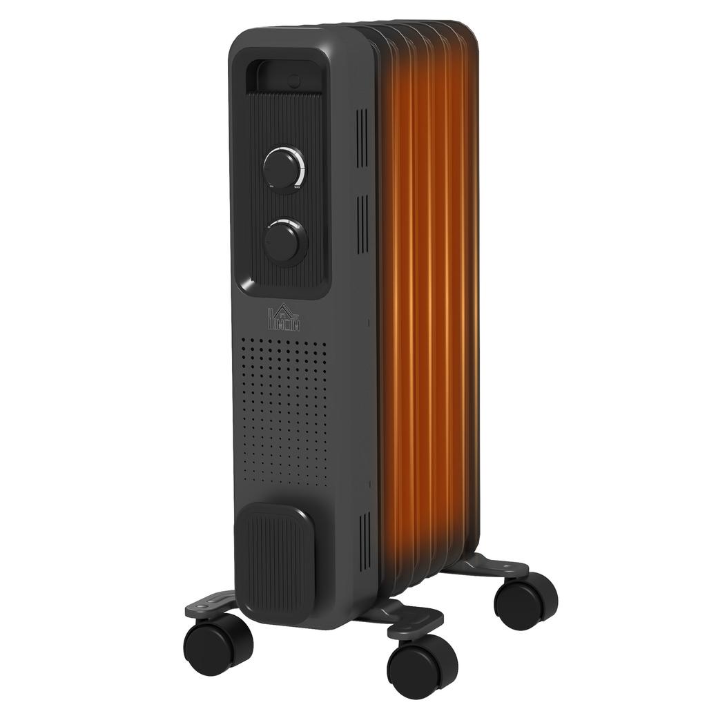 1500W Oil Filled Radiator, Portable Electric Heater with 3 Heat Settings, Safety Cut-Off and Wheels, Grey