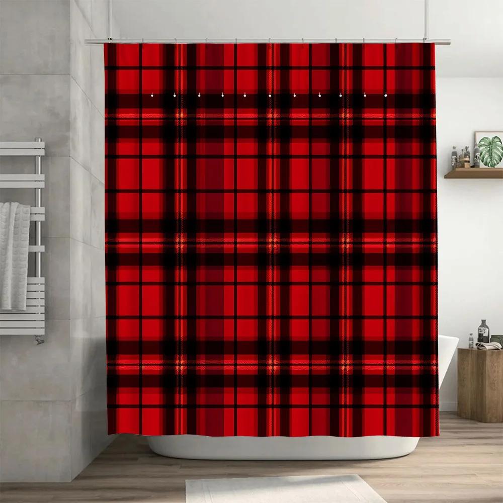 Plaid Bath Shower Curtain with Colorful Stripes for Bathroom Decor Waterproof Fabric Size  Available