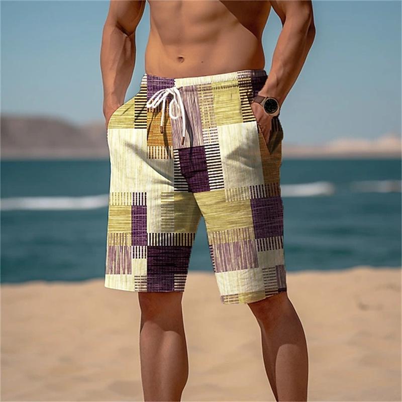 Men's Summer Quick Dry Beach Pants Casual Fitness Shorts Breathable Board Shorts Patchwork Printed Plus Size Swimming Shorts