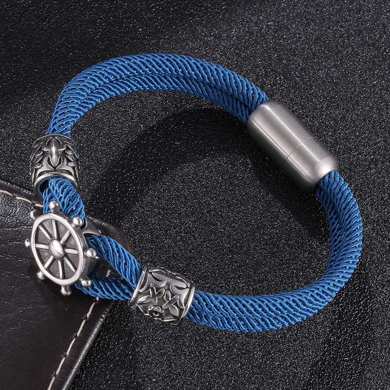 

В морском стиле для мужчин и женщин, смешивающий узел, миланская веревка, пряжка из нержавеющей стали, компас, ювелирные изделия, браслеты 195mm синий