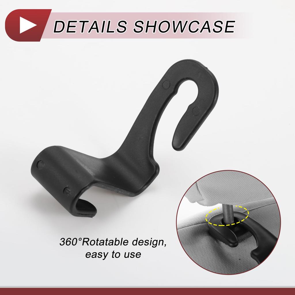 HEROFFIX Handbag and Grocery Bag Hooks of for Wallets and Sturdy Car Seat Headrest Black (Set 2) Bags, Hooks, PP, 9.8x3.4cm