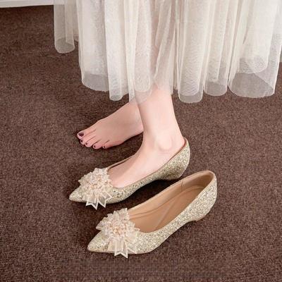 Champagne Sequins Heightening Single Shoes Show and Main Wedding Dress Two Wear French Bridal Shoes Can Be Worn Daily Bridesmaid Shoes