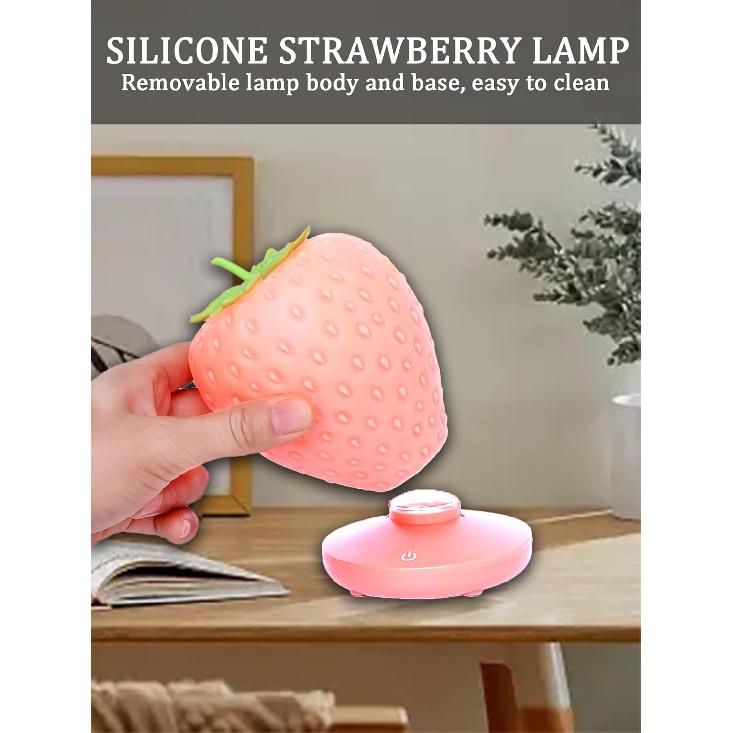 Strawberry Night Light, Cute Silicone Strawberry Lights Kawaii Room Decor, USB Rechargeable Bedside Lamp 3 Gear Touch Lighting, Cute Strawberry Gifts
