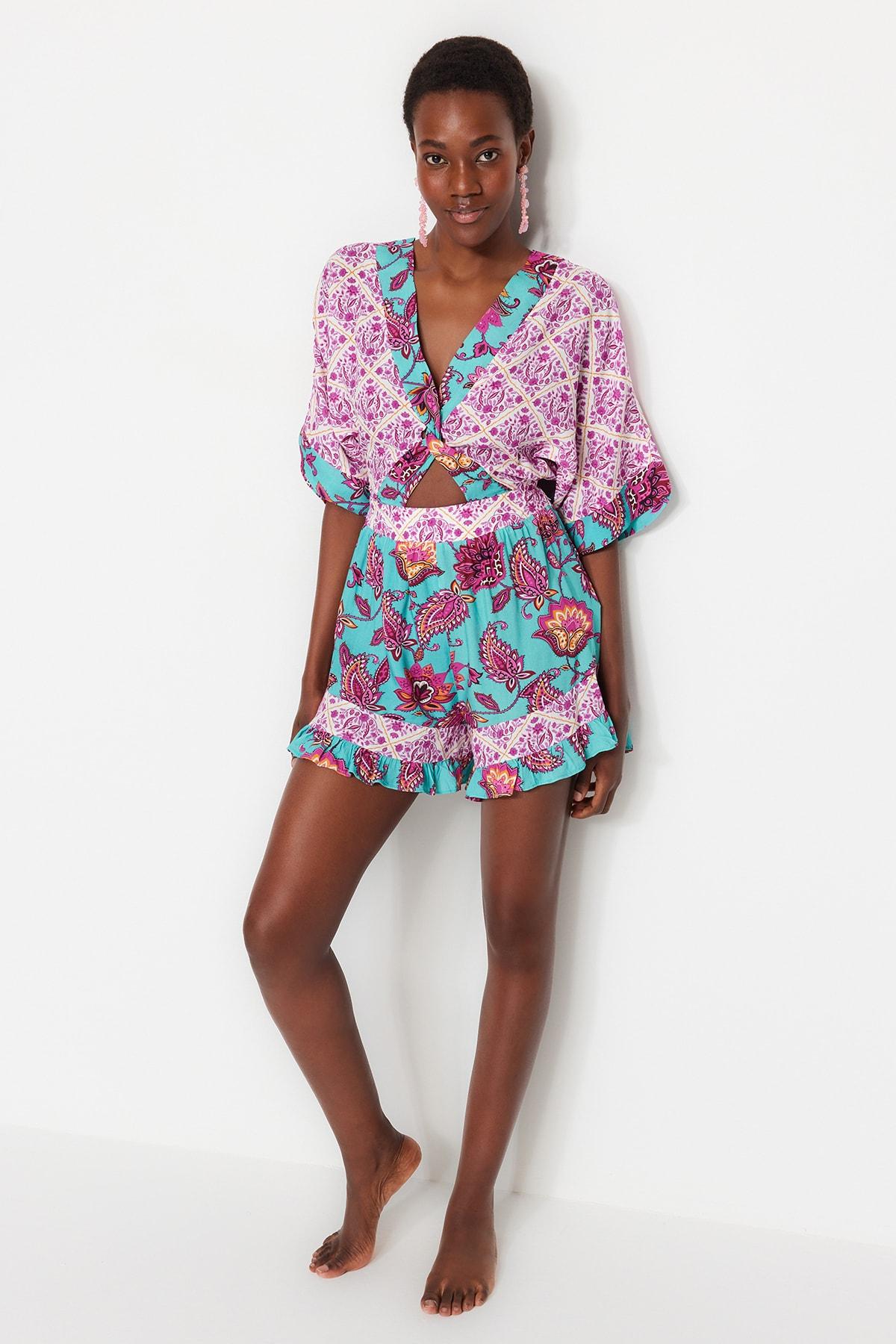 

Женский модный новый комбинезон с цветочным узором, тканый комбинезон с вырезом и окном XS разноцветный