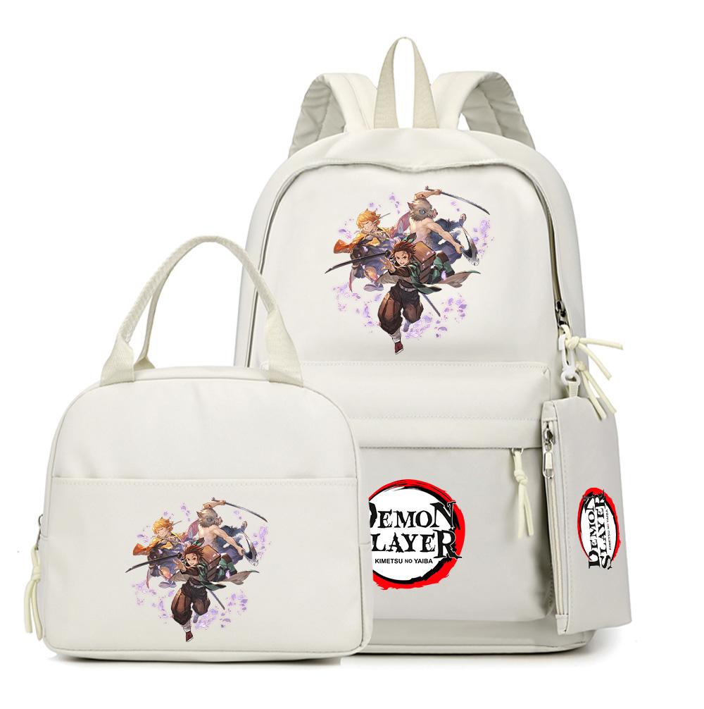 3Pcs/set Anime Demon Slayer Printed Backpack Lunch Bag Pencil Case for Children Student Schoolbag Large Capacity Waterproof Travel Bag