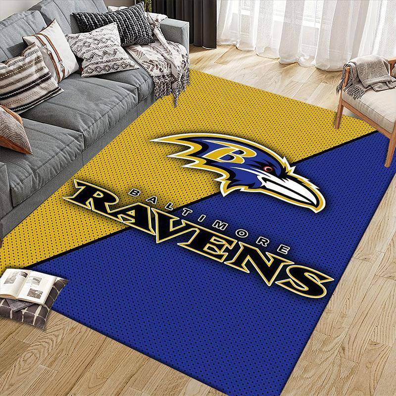 Ravens Flannel Printed Carpet, Home Sofa Decoration for Living Room & Bedroom, Non‑Slip Play Flannel Floor Mat for Game Room