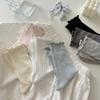 Women's White Ruffled Mesh Crew Socks - Breathable, Sweat-Absorbent, Solid Color, Trendy Summer Style