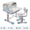 Kids Functional Desk and Chair Set Height Adjustable Children School Study Table Chair Set with Cartoon Pattern Ergonomic Desk Chair (Pink, Blue)