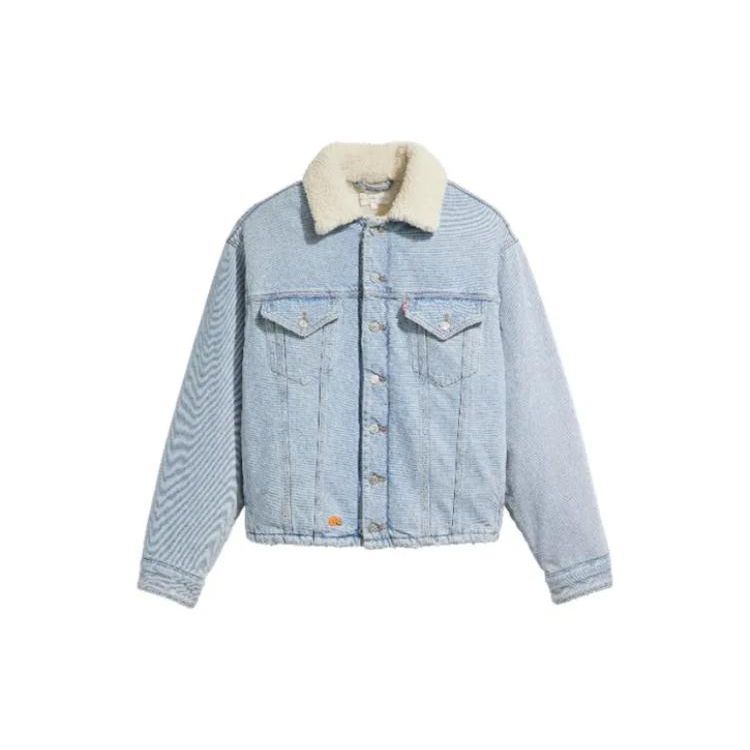 Levis X Erl Collaboration Series FW23 Vintage Plush Collar Button Denim Jacket Unisex Jacket Light-Blue A54960000
