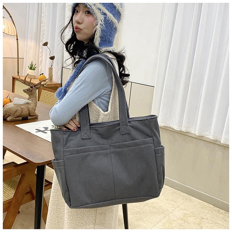 Corduroy Retro Fashion Tote - Multi-Pocket, Large Capacity Handbag.