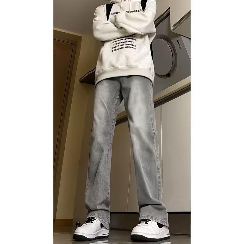 Cleanfit Smoke Grey Jeans Men's Straight Slim Fit American Vintage Pants High Waist Skinny Scimitar Pants