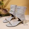 Fashion Cloth Stiletto Sandals Summer New Round Head One Line Belt Bag Heel Back Zipper Anti-slip Wear Heel Shoes