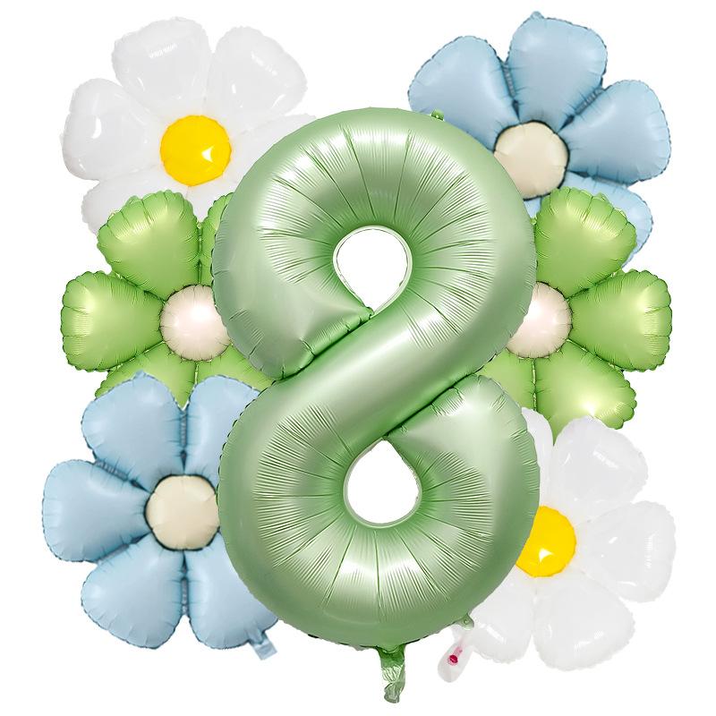 7pcs Matte Finish Daisy Balloon Number Wedding Decor Birthday Party Decoration Aluminum Foil Balloon Baby Shower Decorations