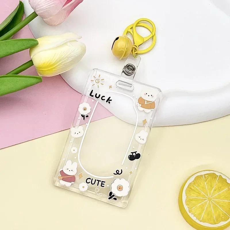 Transparent Card Holder Cartoon Animal Print ID Card Badge Holder Case Kawaii Cartoon Cute Student Bus Card Cover
