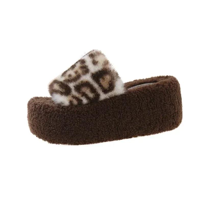 Women's Winter Thick Sole Slippers Suede Open Toes Leopard Print  Shoes for Women Keep Warm Anti-slip Middle Follow Indoor 2025