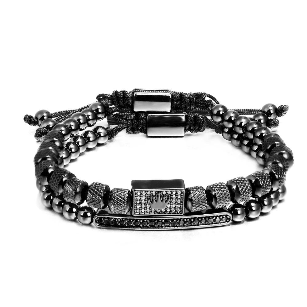 Morooki Original Design European American Trendy Simple Micro Set Square Crown Handmade Men Bracelet Accessories Set