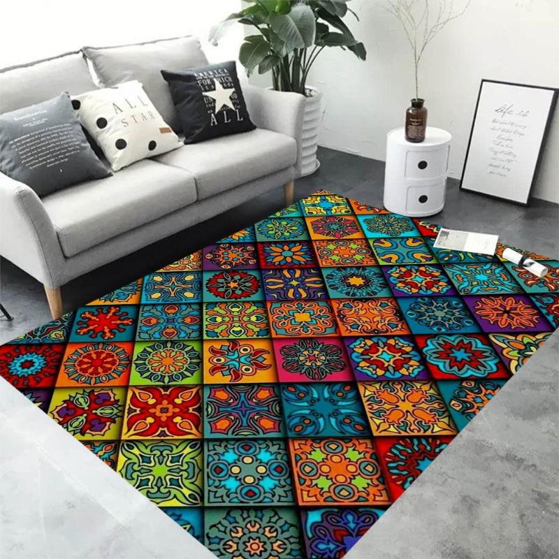 Colorful Patchwork Mandala Rug Bohemian Style Carpet Non-Slip Mat for Living Room Bedroom Home Decoration