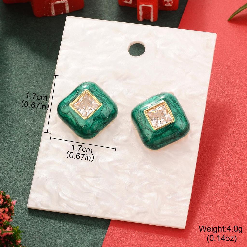 High-End Green Heart Retro Drip Oil Earrings - Autumn/Winter Fashion