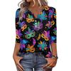 Women's T Shirt Print Button 3/4 Sleeve Daily Weekend Fashion Basic V- Neck Regular Top