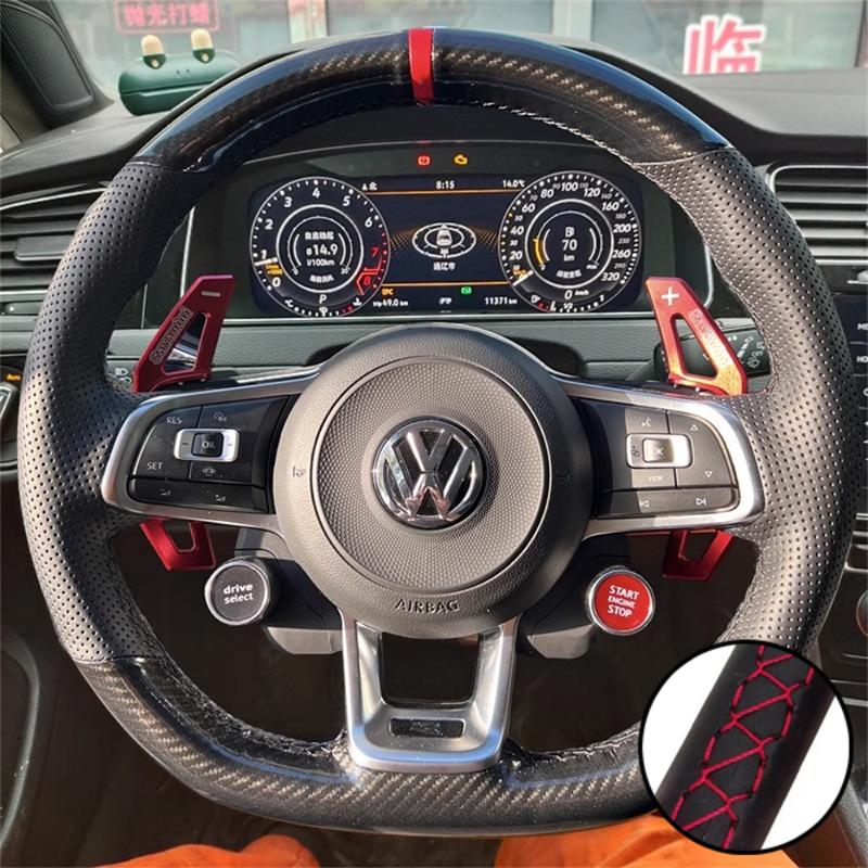 

Чехол на руль автомобиля из углеродного волокна и кожи Для Volkswagen VW Golf 7 GTI Golf R MK7 VW Polo GTI Scirocco 2015 2016 Интерьер Red Thread