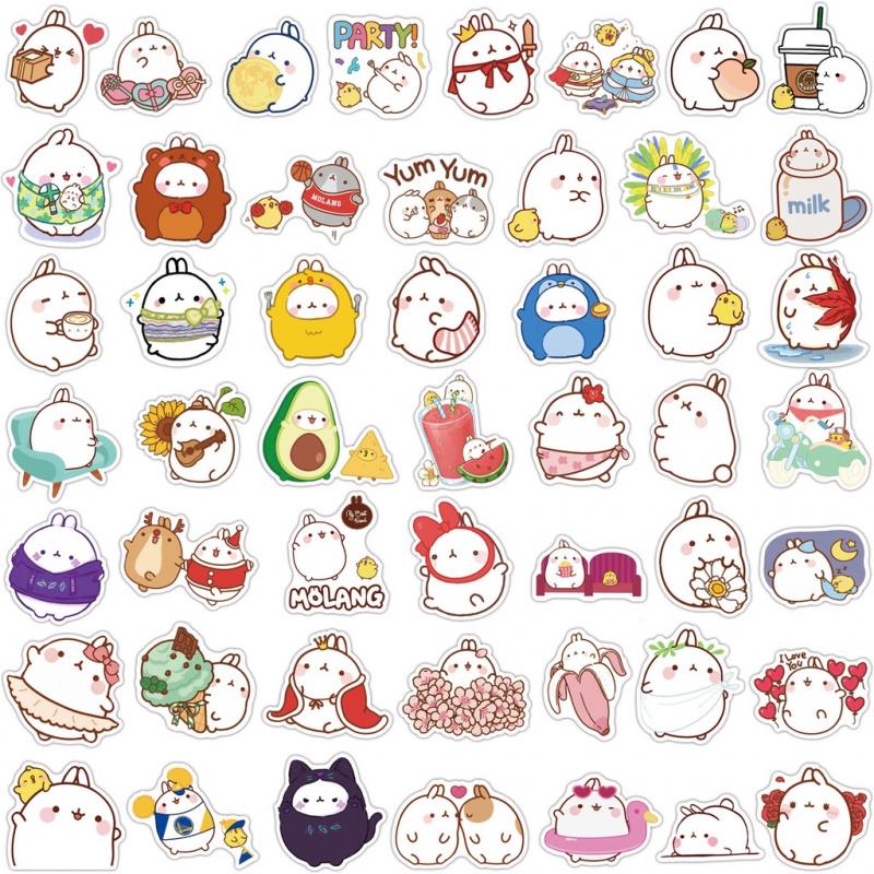 50PCS Cute Cartoon Round Rabbit Waterproof Stickers For Suitcase Notebook Skateboard Decal