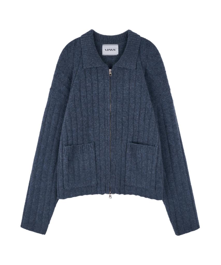 Idws Wave Line Boucle Collar Knit Blue
