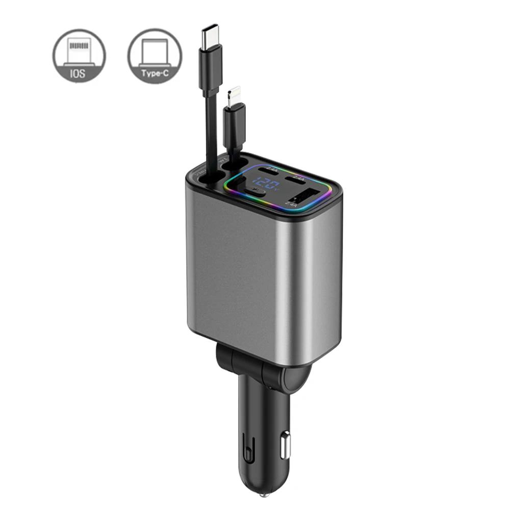 

Автомобильное зарядное устройство 4 в 1 с дисплеем напряжения, адаптер Type-C USB, автомобильное зарядное устройство для телефона со звездным светом для телефонов iOS и Android
