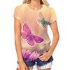 Colorful Butterfly Pattern 3D Digital Printing Women's Comfortable Round Neck Short Sleeved T-shirt