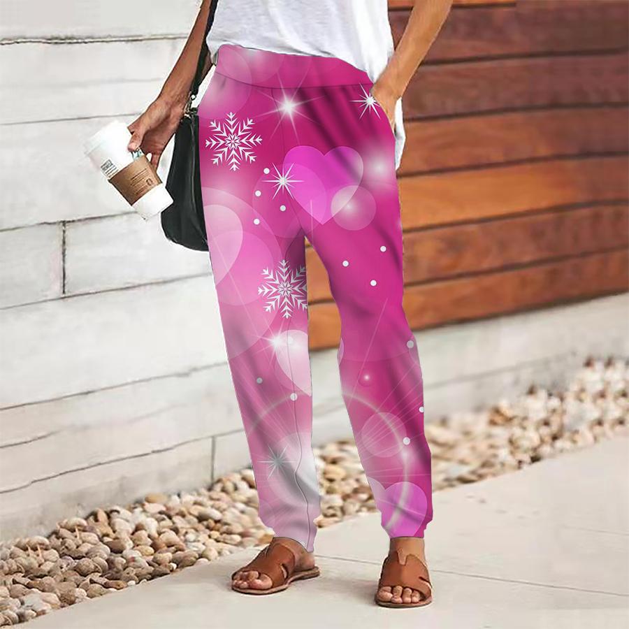 

Women Love Printing Pants Lace Up Elastic Waist Loose Trousers Casual Long Pants Trousers with Pockets 8XL красный