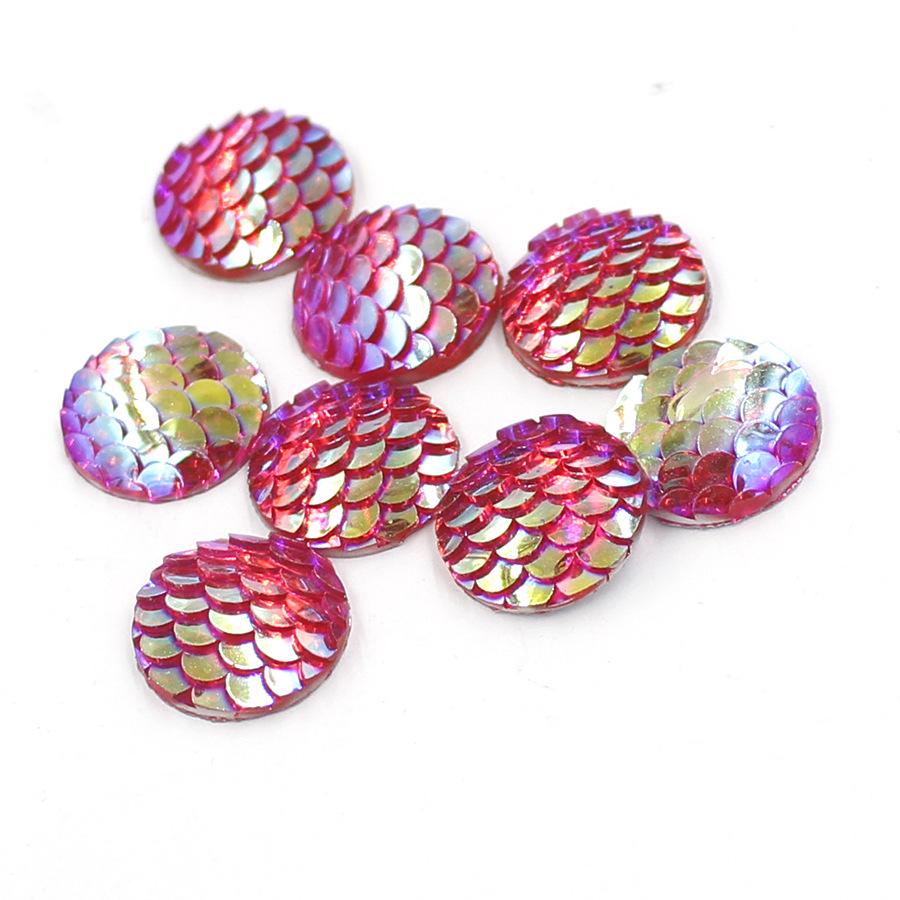 16MM DIY Jewelry Flat Resin Rhinestones: Round Fish Scale AB Color Patches