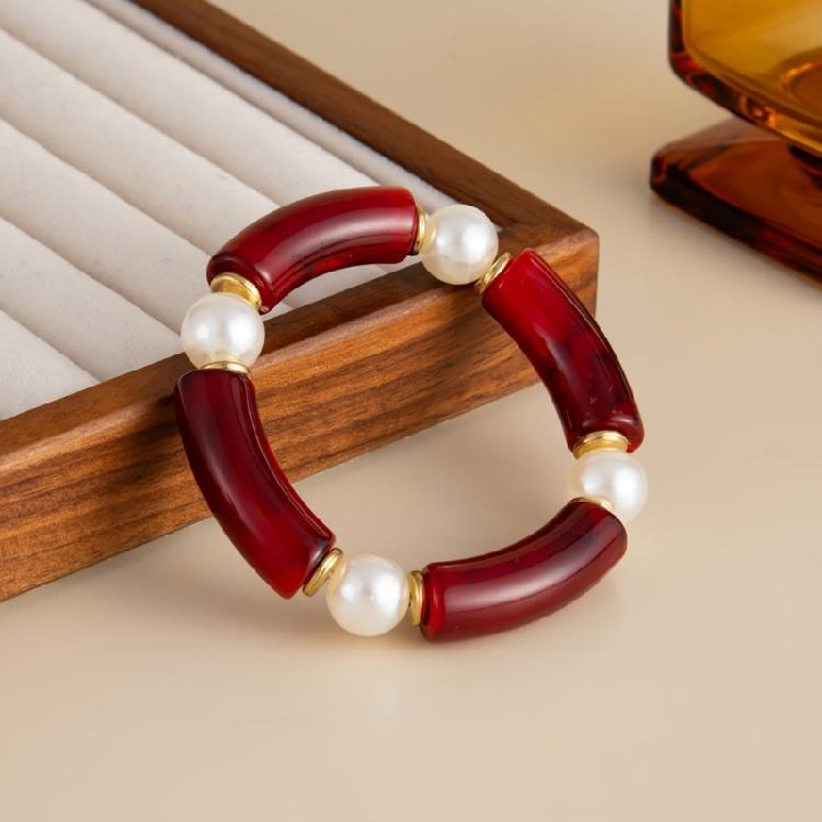 Elegant Resin Bead Elastic Bracelet Marbled Effect Design Comfortable Fit Women Accessory Stretchable Bracelet for Daily