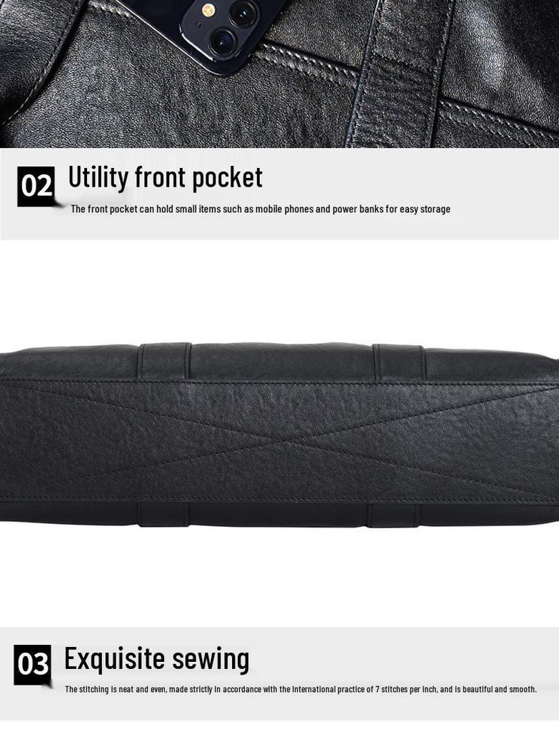 Men's Casual Genuine Leather Briefcase - Large Capacity, Expandable Business Handbag In Top Layer Cowhide.