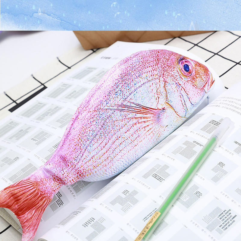 Cute Simulation Fish-Shaped Pencil Case Novelty Coin Purse Stationery Bag School Office Supplies Gift for Boys Girls