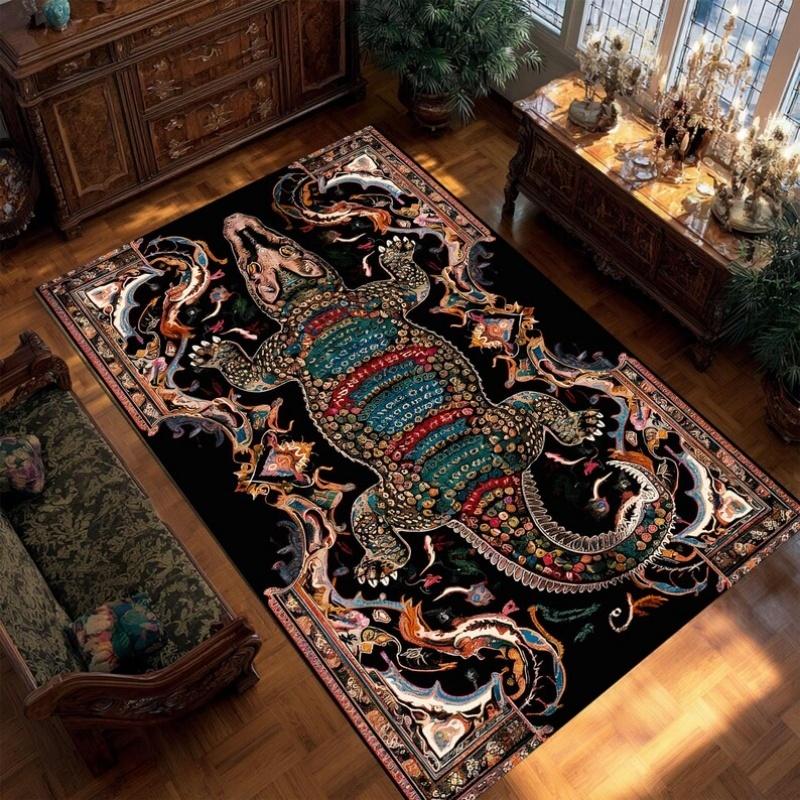 Alligator Crocodile Area Rug Floral Vintage Decor Non-slip Carpet Living Room Bedroom Large Size African Safari Style Floor Mat