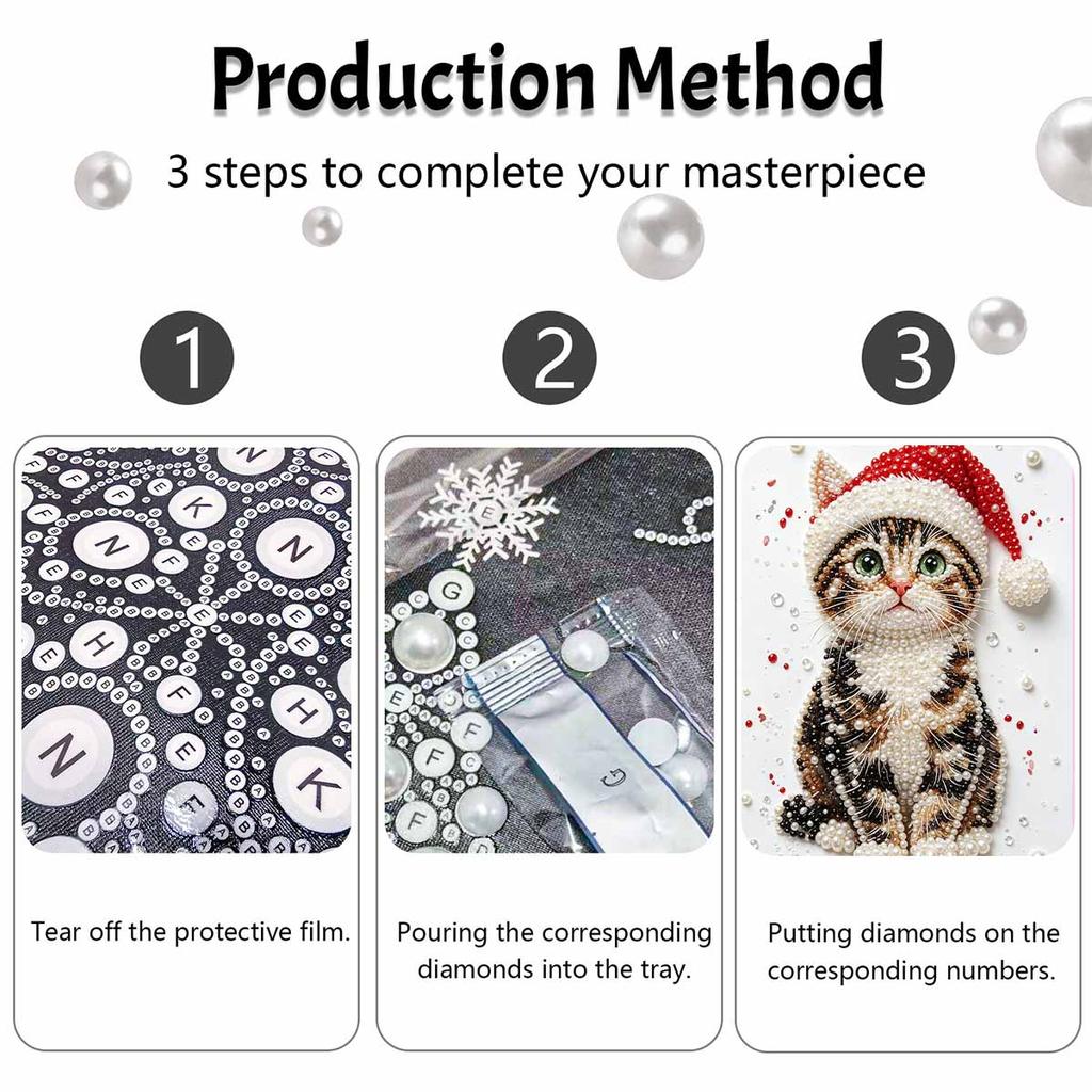 Frameless Pearl Painting Kit Cute Cat Christmas Aesthetic Wall Art DIY Sparkling Bead Canvas Room Decor Creative Craft