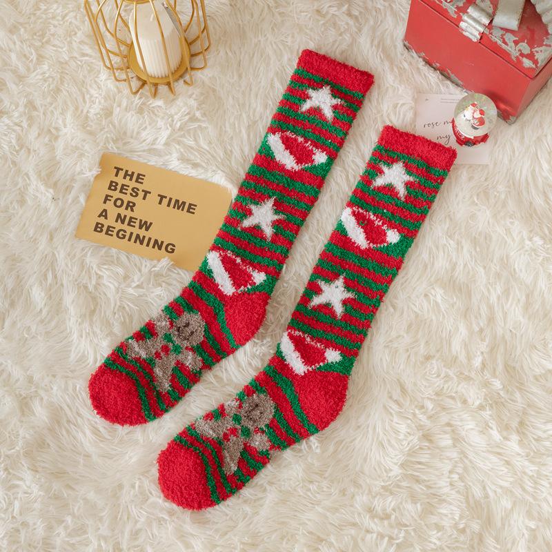 Winter Coral Fleece Socks Women S Long Tube Knee-Length Christmas Socks Winter Thickened Half Fleece Half High Tube Women S Socks One size fits all