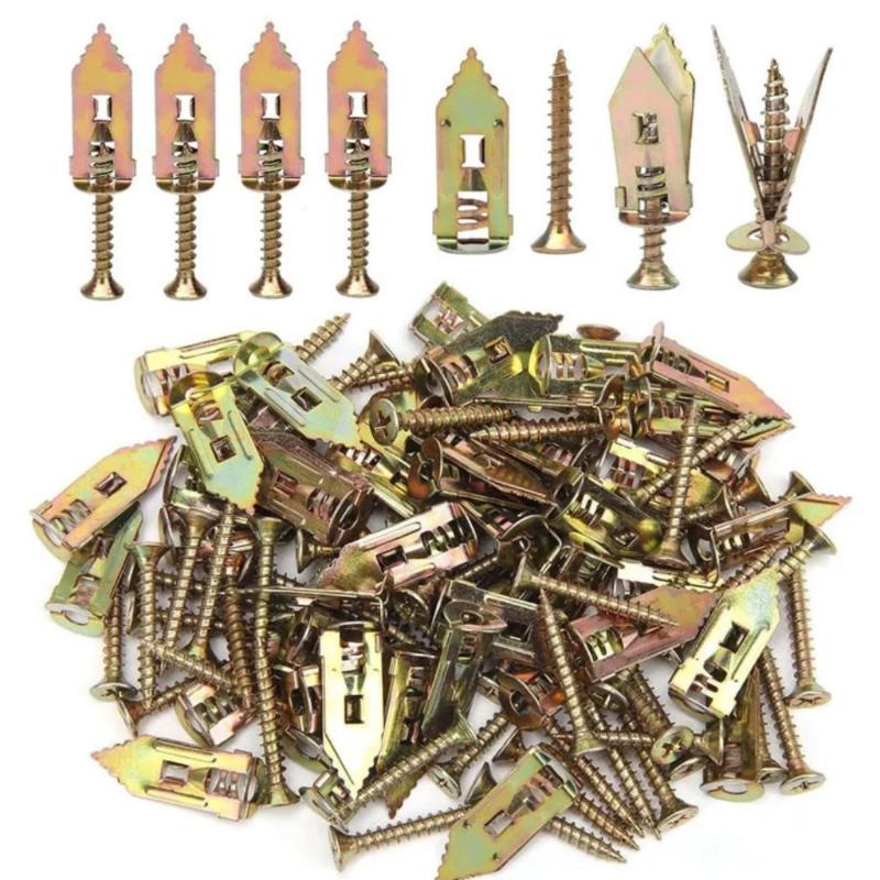 Kit d'ancrages auto-perceurs pour plaques de plâtre 50 pièces Bouchons pour murs creux avec vis d'expansion pour suspension murale Réparation domestique Outils de fixation bricolage Ensemble