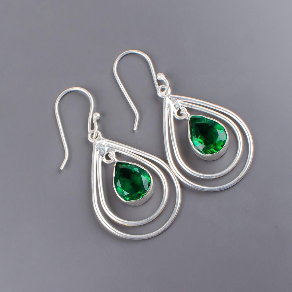 Chrome Diopside Gemstone 925 Stamped Silver Jewelry Handmade Pear Earrings 2.00" EE-34-9