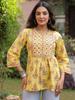 Yellow Handblock Printed & Embroidered A-Line Top