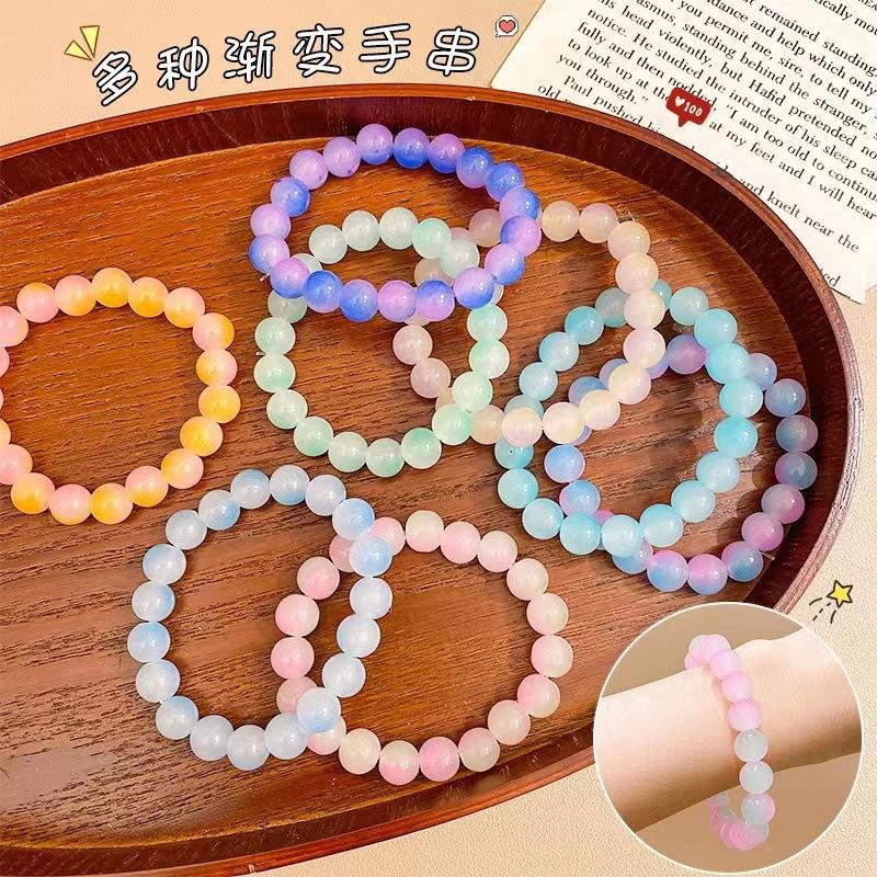 B90 Chinese Imitation Gradient Cute Plate Playing Bracelet Gradient Glass Bead Bracelet for Unisex Present DIY Jewelry Wholesale