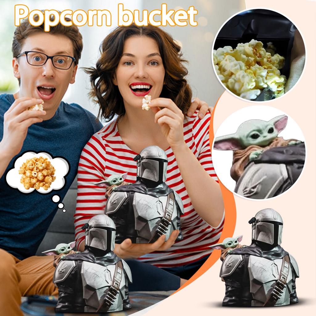 Grand Contenant Seau à Popcorn en Forme de Mandalorien et de l'Enfant Matériau Résine Durable Porte-Collations de Cinéma Objet de Collection