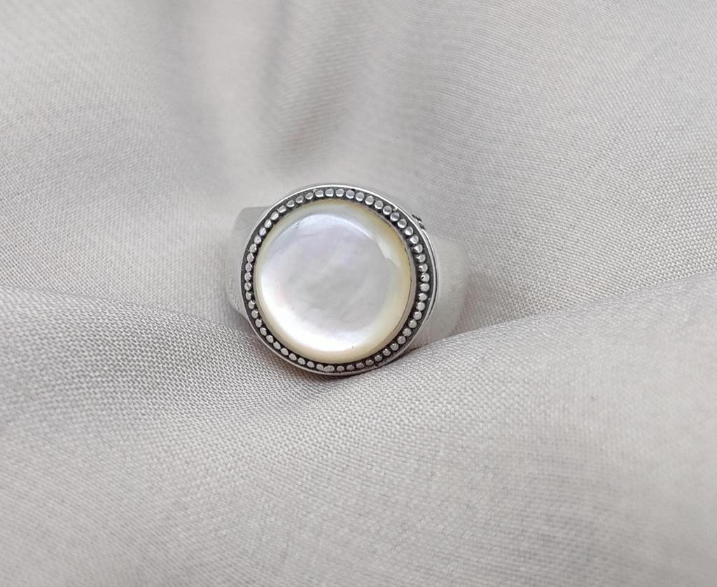 Mother of Pearl Men's Ring: 925 Sterling Silver Ocean Jewelry