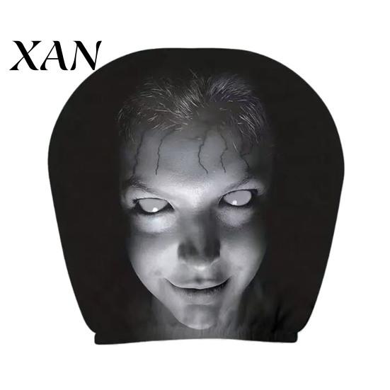 Vehicle Interior Comfort Accessories Halloween Car Headrest Cover, Scary Pattern Print Stretchable Soft Fabric Guard Protector, Breathable Polyester
