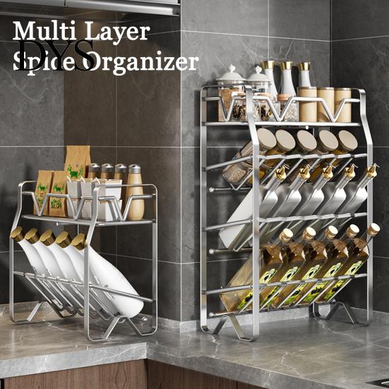 Heavy Duty Stainless Steel Rack Spice Rack, 2/3/4 Tier Condiment Organizer for Metal Seasoning Countertop, Multi-purpose Multi-Layer Bottle