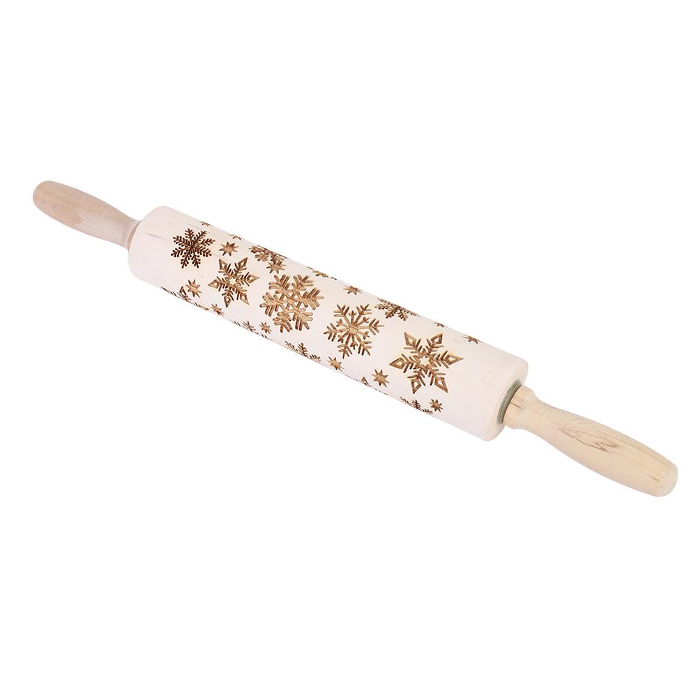 Christmas Wooden Rolling Pins Engraved Embossing Dough Pin with Snowflake Pattern Baking Tool